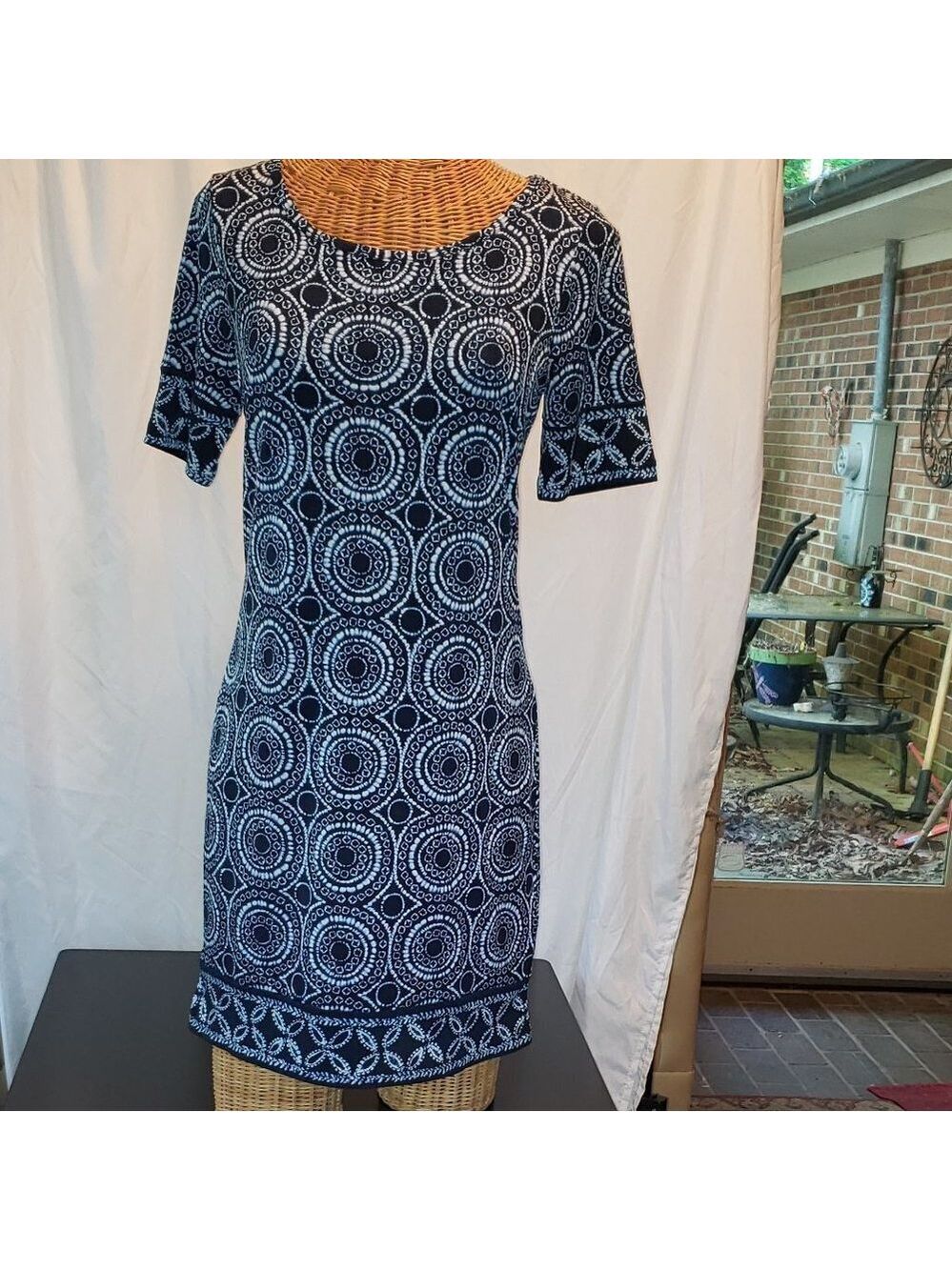 LIKE NEW Ladies MICHAEL KORS Short Sleeve Blue Circles Midi Dress - S